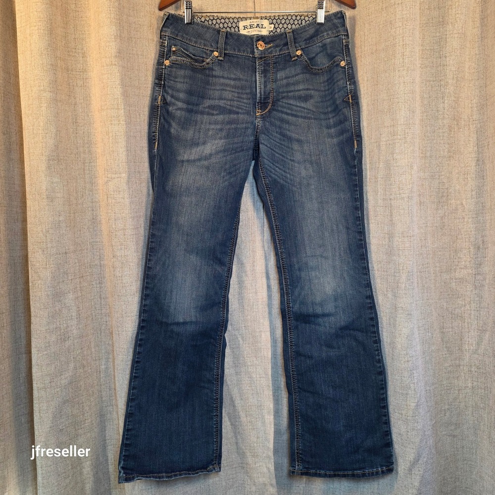 Ariat REAL Denim Perfect Rise Boot Cut Jeans Blue Mid Wash Size 32R Cowgirl